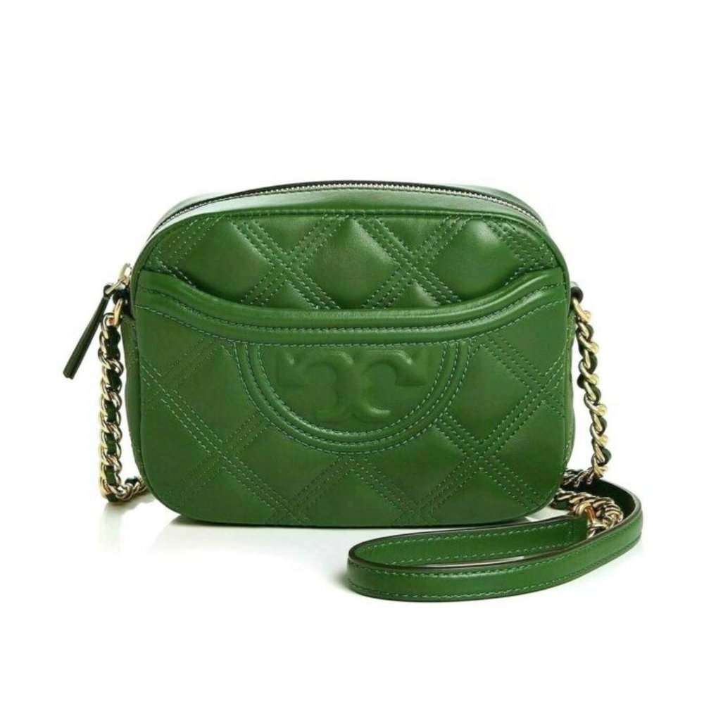 ❤️ NWT Tory Burch Fleming Soft Quilted Leather Camera Bag ARUGULA Green AUTHENTC